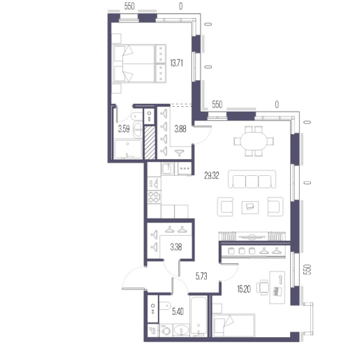 2-комнатная квартира, 80.21 м²; этаж: 6 - купить в Санкт-Петербурге
