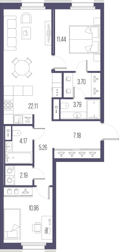 2-комнатная квартира, 69.9 м²; этаж: 5 - купить в Санкт-Петербурге