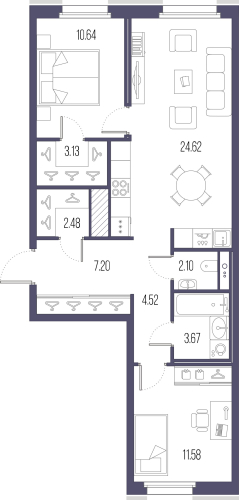 2-комнатная квартира, 69.94 м²; этаж: 5 - купить в Санкт-Петербурге