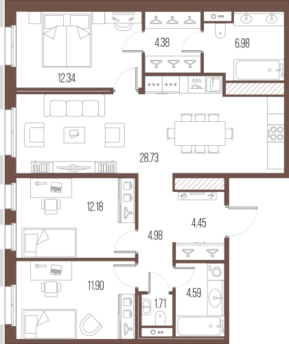 3-комнатная квартира, 93.53 м²; этаж: 7 - купить в Санкт-Петербурге