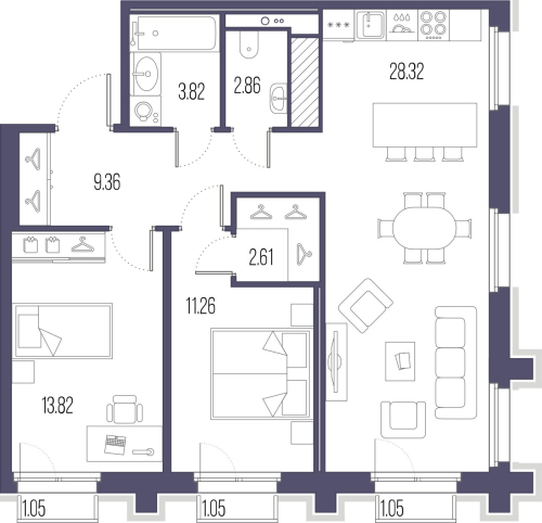 2-комнатная квартира, 72.05 м²; этаж: 8 - купить в Санкт-Петербурге