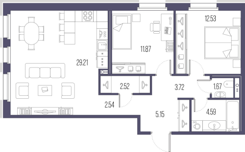 2-комнатная квартира №32 в: Сампсониевский, 32: 73.8 м²; этаж: 3 - купить в Санкт-Петербурге