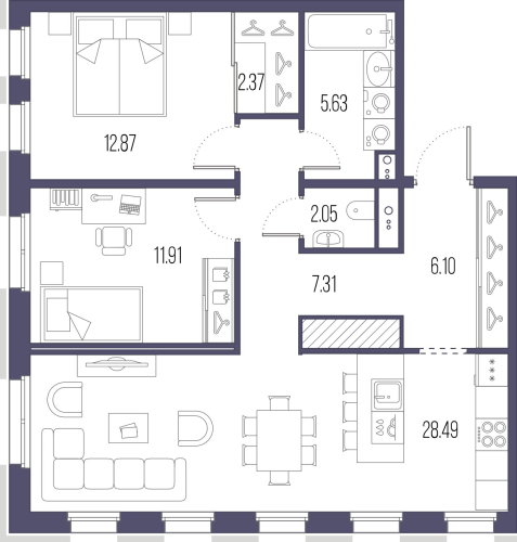 2-комнатная квартира, 76.73 м²; этаж: 10 - купить в Санкт-Петербурге