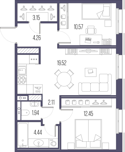 2-комнатная квартира, 58.44 м²; этаж: 5 - купить в Санкт-Петербурге
