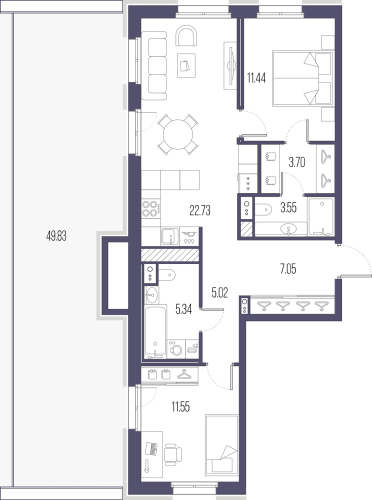 2-комнатная квартира, 70.38 м²; этаж: 9 - купить в Санкт-Петербурге