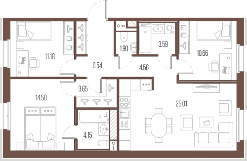 3-комнатная квартира, 85.74 м²; этаж: 3 - купить в Санкт-Петербурге