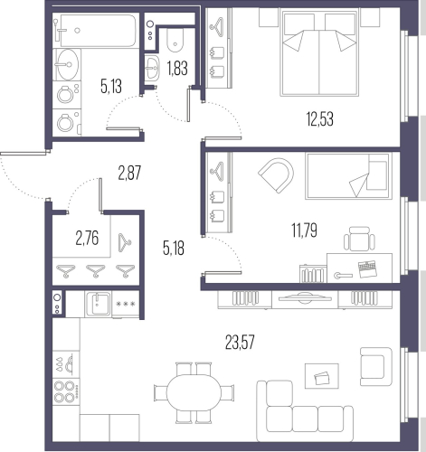 2-комнатная квартира №32 в: Сампсониевский, 32: 66.78 м²; этаж: 10 - купить в Санкт-Петербурге
