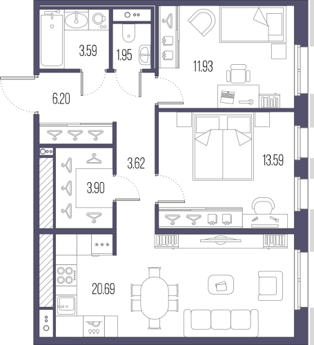 2-комнатная квартира, 66.59 м²; этаж: 10 - купить в Санкт-Петербурге