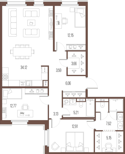 3-комнатная квартира, 105.73 м²; этаж: 8 - купить в Санкт-Петербурге