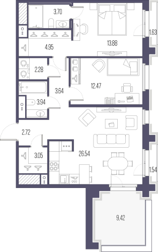 2-комнатная квартира №32 в: Сампсониевский, 32: 77.14 м²; этаж: 5 - купить в Санкт-Петербурге