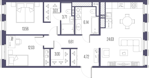 2-комнатная квартира, 77.41 м²; этаж: 10 - купить в Санкт-Петербурге