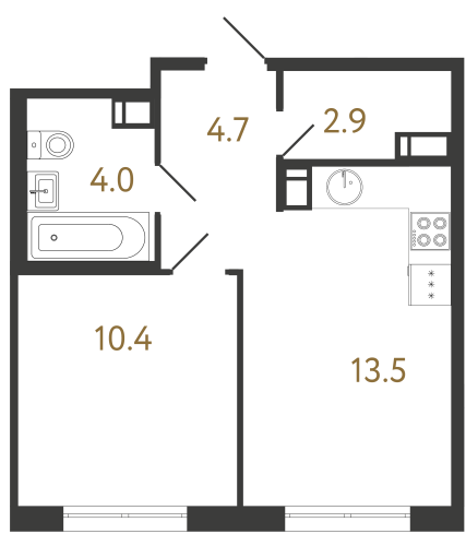 1-комнатная квартира №1 в: Струны: 35.5 м²; этаж: 4 - купить в Санкт-Петербурге