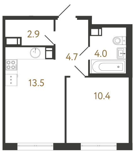 1-комнатная квартира №1 в: Струны: 35.5 м²; этаж: 6 - купить в Санкт-Петербурге
