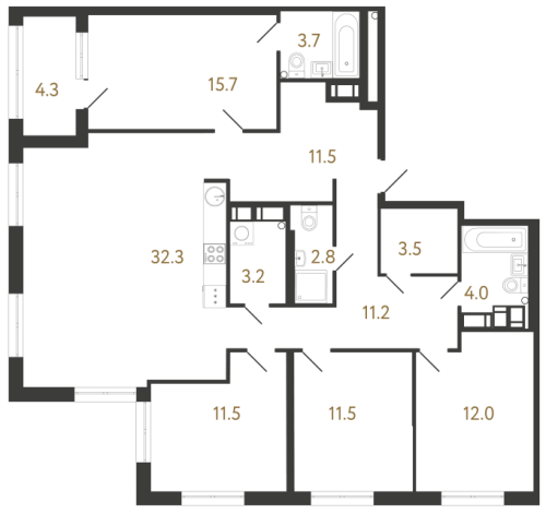 4-комнатная квартира №1 в: Струны: 122.8 м²; этаж: 23 - купить в Санкт-Петербурге