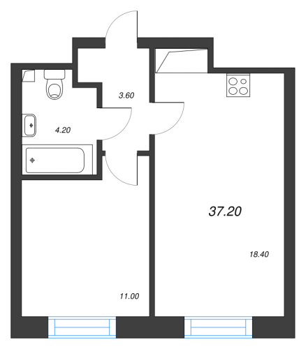 1-комнатная квартира, 37.2 м²; этаж: 7 - купить в Санкт-Петербурге