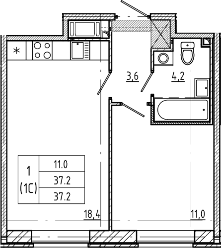 1-комнатная квартира, 37.2 м²; этаж: 3 - купить в Санкт-Петербурге