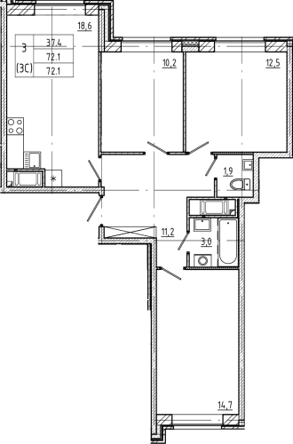 3-комнатная квартира, 72.1 м²; этаж: 4 - купить в Санкт-Петербурге
