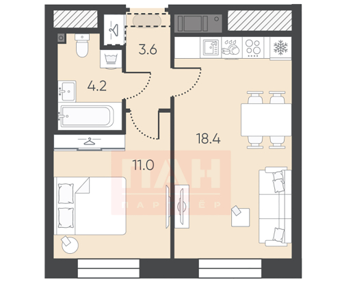 1-комнатная квартира, 37.2 м²; этаж: 8 - купить в Санкт-Петербурге