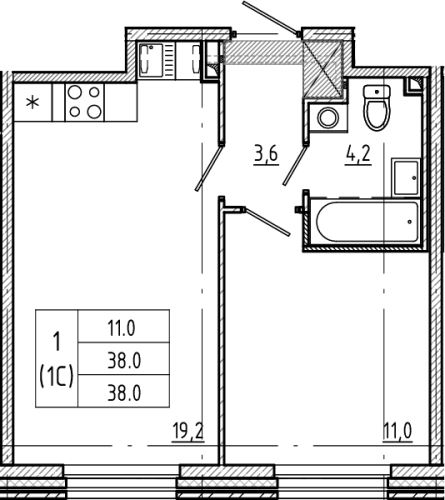 1-комнатная квартира, 38 м²; этаж: 2 - купить в Санкт-Петербурге