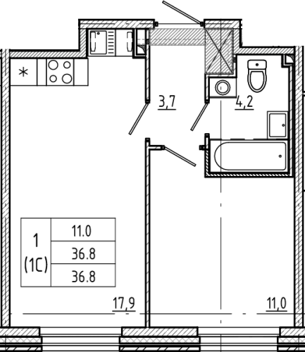 1-комнатная квартира, 36.8 м²; этаж: 2 - купить в Санкт-Петербурге
