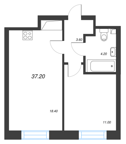 1-комнатная квартира, 37.2 м²; этаж: 12 - купить в Санкт-Петербурге