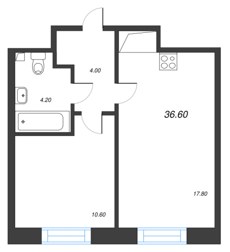1-комнатная квартира, 36.6 м²; этаж: 12 - купить в Санкт-Петербурге