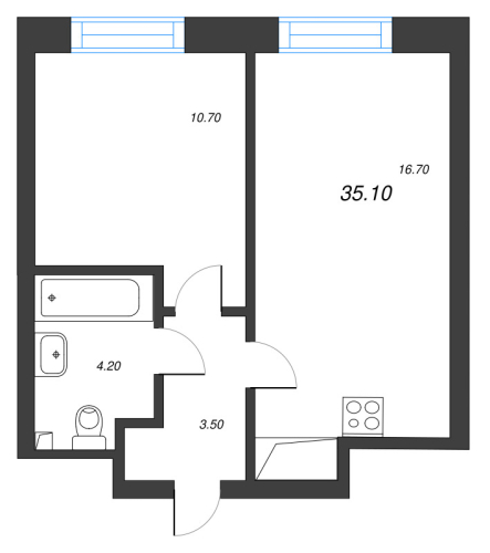 1-комнатная квартира, 35.1 м²; этаж: 12 - купить в Санкт-Петербурге