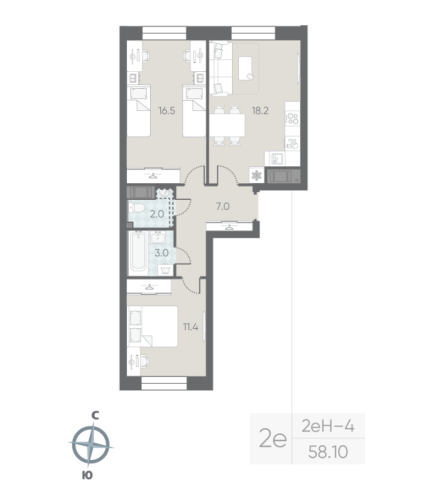 2-комнатная квартира, 58.1 м²; этаж: 3 - купить в Санкт-Петербурге