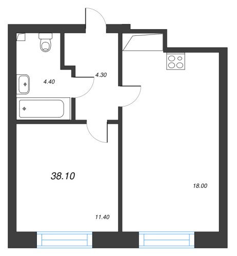 1-комнатная квартира, 38.1 м²; этаж: 6 - купить в Санкт-Петербурге