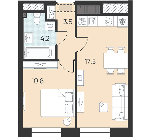 1-комнатная квартира, 36 м²; этаж: 7 - купить в Санкт-Петербурге