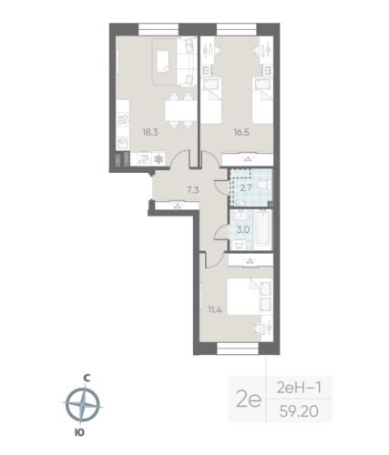 2-комнатная квартира, 59.2 м²; этаж: 2 - купить в Санкт-Петербурге