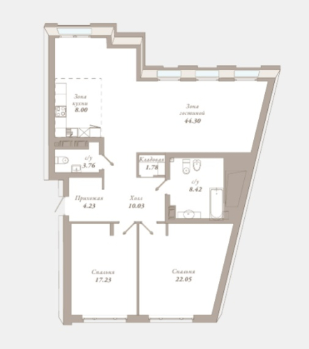 2-комнатная квартира, 122.8 м²; этаж: 2 - купить в Санкт-Петербурге
