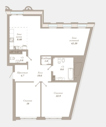 2-комнатная квартира, 120.4 м²; этаж: 5 - купить в Санкт-Петербурге