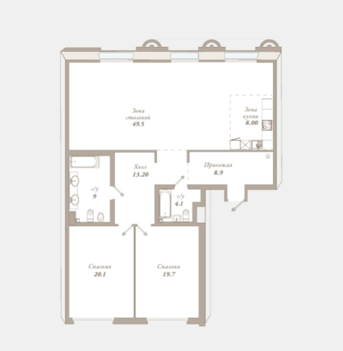 2-комнатная квартира, 132.5 м²; этаж: 4 - купить в Санкт-Петербурге
