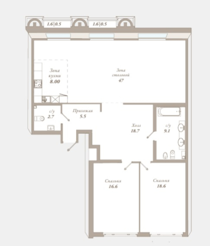 2-комнатная квартира, 127.2 м²; этаж: 3 - купить в Санкт-Петербурге