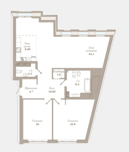 2-комнатная квартира, 121.9 м²; этаж: 6 - купить в Санкт-Петербурге