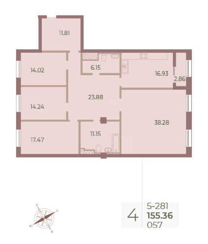 4-комнатная квартира, 155.7 м²; этаж: 8 - купить в Санкт-Петербурге