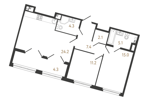 2-комнатная квартира, 69.3 м²; этаж: 3 - купить в Санкт-Петербурге