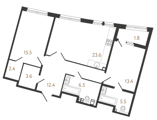 2-комнатная квартира, 82.9 м²; этаж: 3 - купить в Санкт-Петербурге