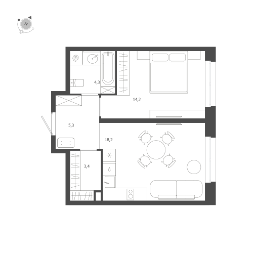 1-комнатная квартира, 45.4 м²; этаж: 2 - купить в Санкт-Петербурге
