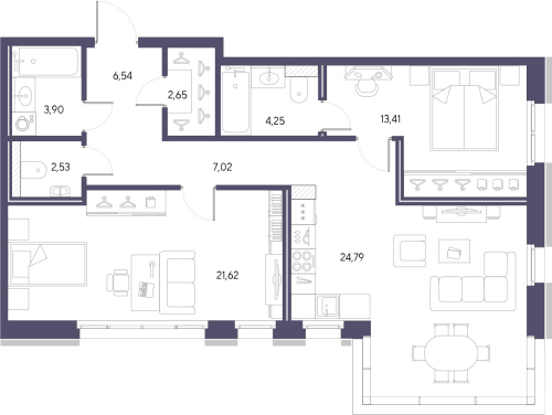 2-комнатная квартира, 86.71 м²; этаж: 2 - купить в Санкт-Петербурге