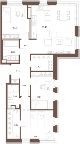 3-комнатная квартира, 98.73 м²; этаж: 8 - купить в Санкт-Петербурге