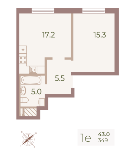 1-комнатная квартира, 43.2 м²; этаж: 9 - купить в Санкт-Петербурге