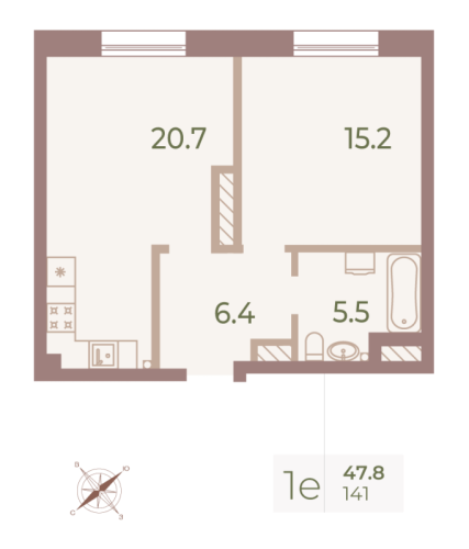 1-комнатная квартира, 47.5 м²; этаж: 9 - купить в Санкт-Петербурге