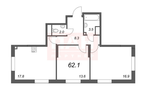 1-комнатная квартира, 60.8 м²; этаж: 5 - купить в Санкт-Петербурге