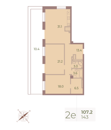 2-комнатная квартира, 105.7 м²; этаж: 9 - купить в Санкт-Петербурге