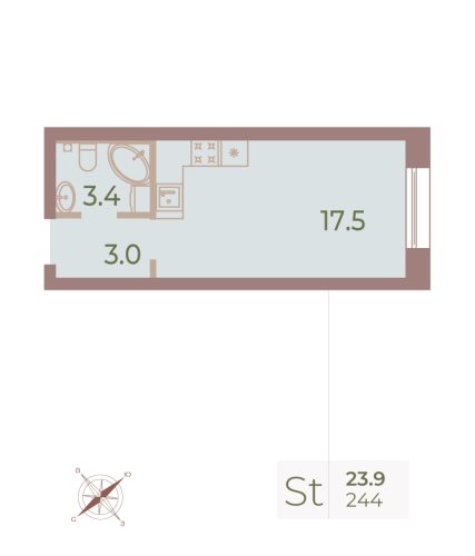 1-комнатная квартира, 23.7 м²; этаж: 9 - купить в Санкт-Петербурге