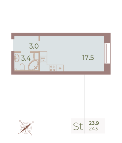 1-комнатная квартира, 23.8 м²; этаж: 9 - купить в Санкт-Петербурге