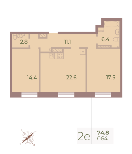 2-комнатная квартира, 74.5 м²; этаж: 9 - купить в Санкт-Петербурге