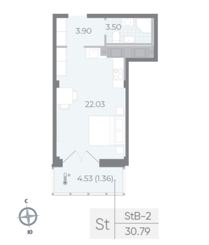 1-комнатная квартира, 31.2 м²; этаж: 8 - купить в Санкт-Петербурге